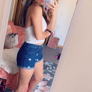 Floral jean shorts